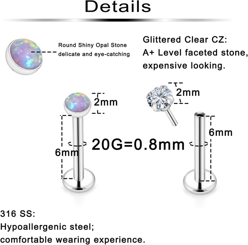 Ftovosyo 20G 18G 16G Threadless Push in Nose Rings Studs Surgical Steel Pushin Nose Stud 2mm 2.5mm 3mm Round Crystal Opal Labret Lip Medusa Piercing Jewelry Conch Helix Tragus Earring for Women Men - Image 2